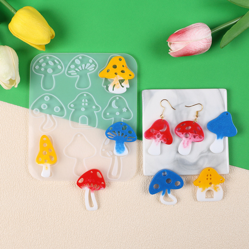 Multi Style Mushrooms Earring  - Flower Preservation Resin review and price